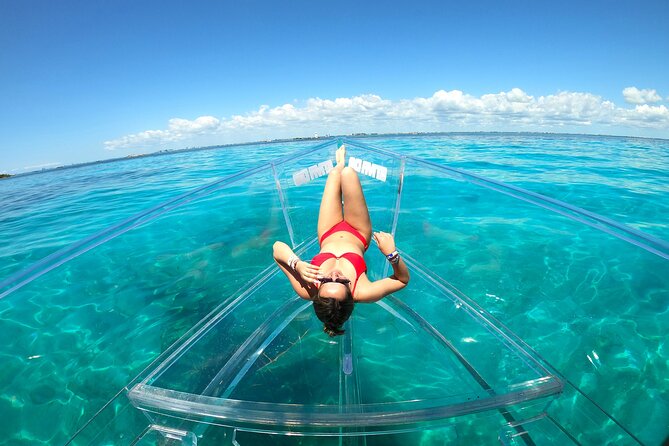 Clearboat: Glass-bottom boat ride to the Caribean Sea - Isla Mujeres departure: clearer water and wildlife potential