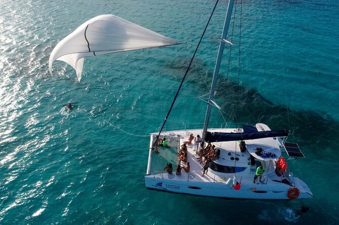 Isla Mujeres Tour on Catamaran with Snorkel, Open Bar, Buffet & Beach club - A seven-hour Caribbean day from Marina Las Perlas