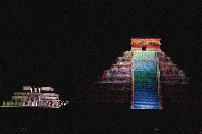 The majestic night show of kukulkan in Chichen Itza Valladolid & Cenote included - Arriving at Chichen Itza after dark
